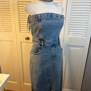 Denim Strapless Women Jeans dress midi
